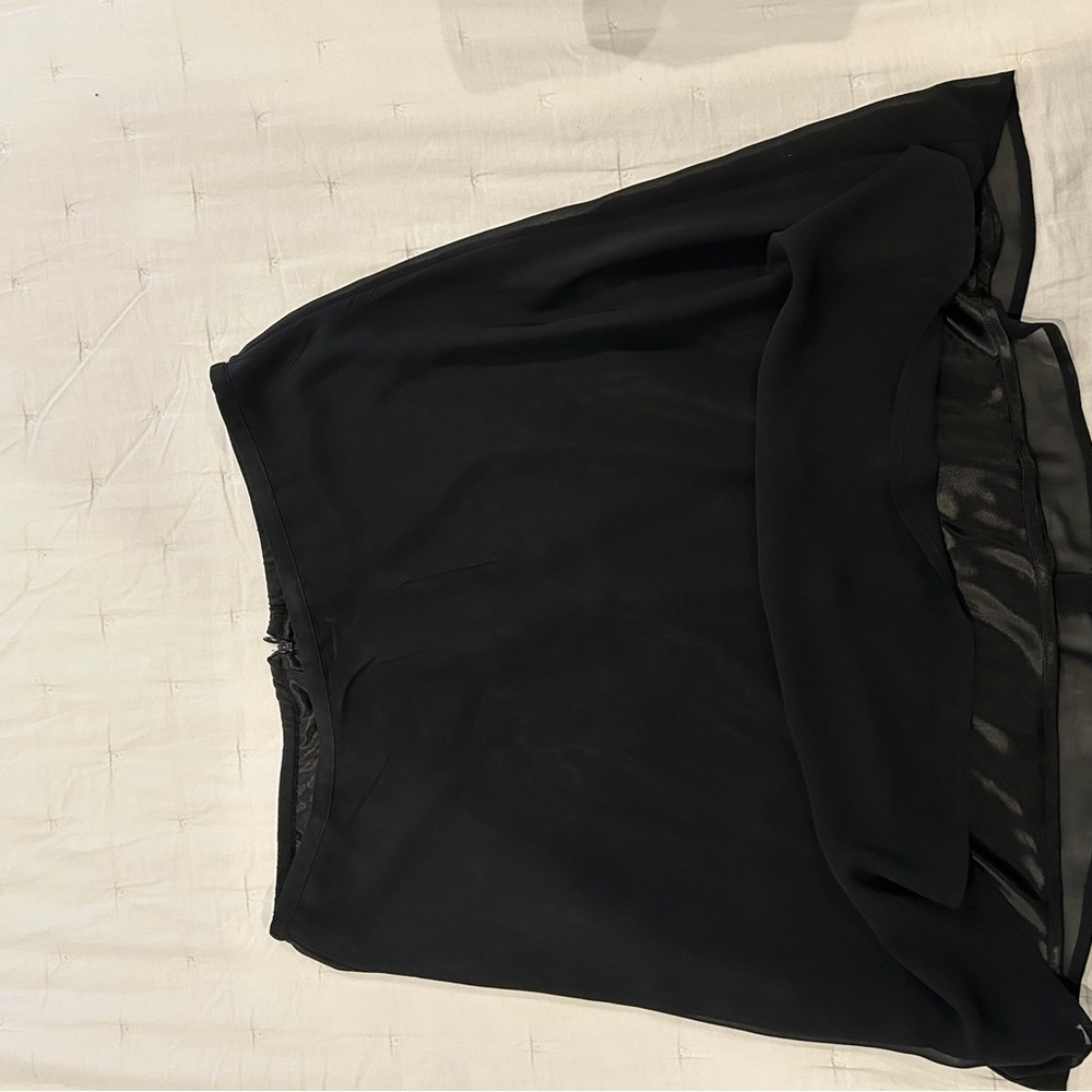 Vintage Black Satin Skirt with Chiffon Overlay